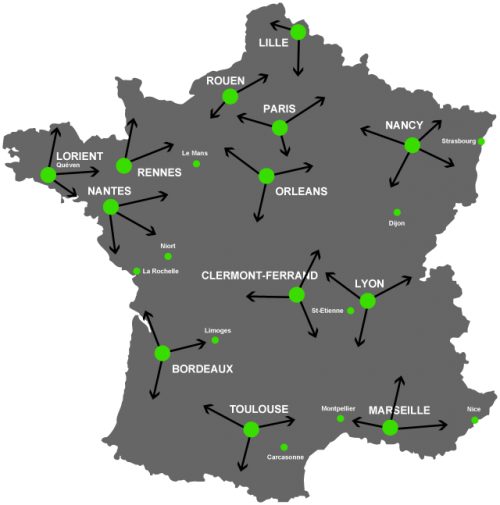 Carte du réseau d'intervention MMF Services en France